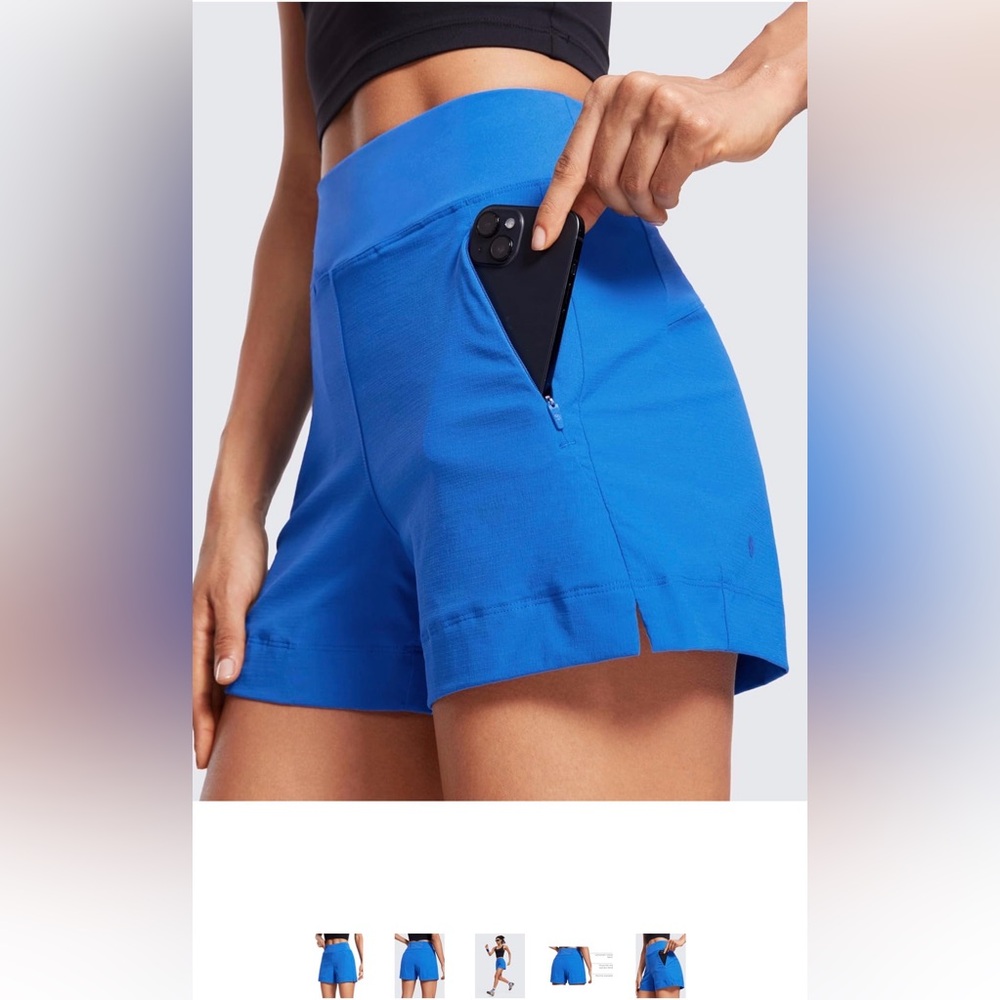 EUC CRZ YOGA Bright Blue High-Waist Athletic Shorts with Zip Pockets - Picture 2 of 8